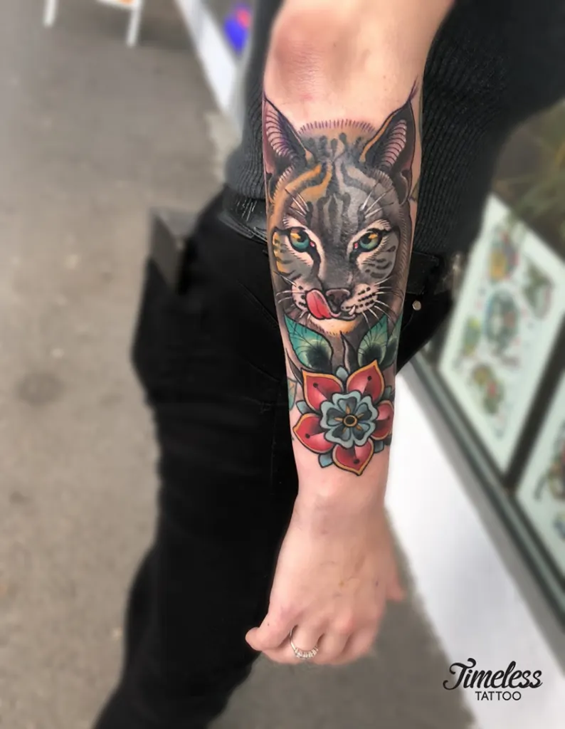 neo traditional tattoo cat